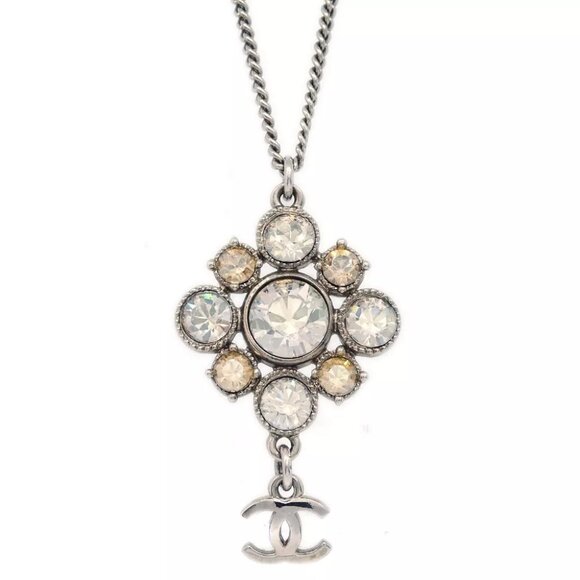 Chanel Silver Necklace Pendant Rhinestone 10V - Picture 1 of 4